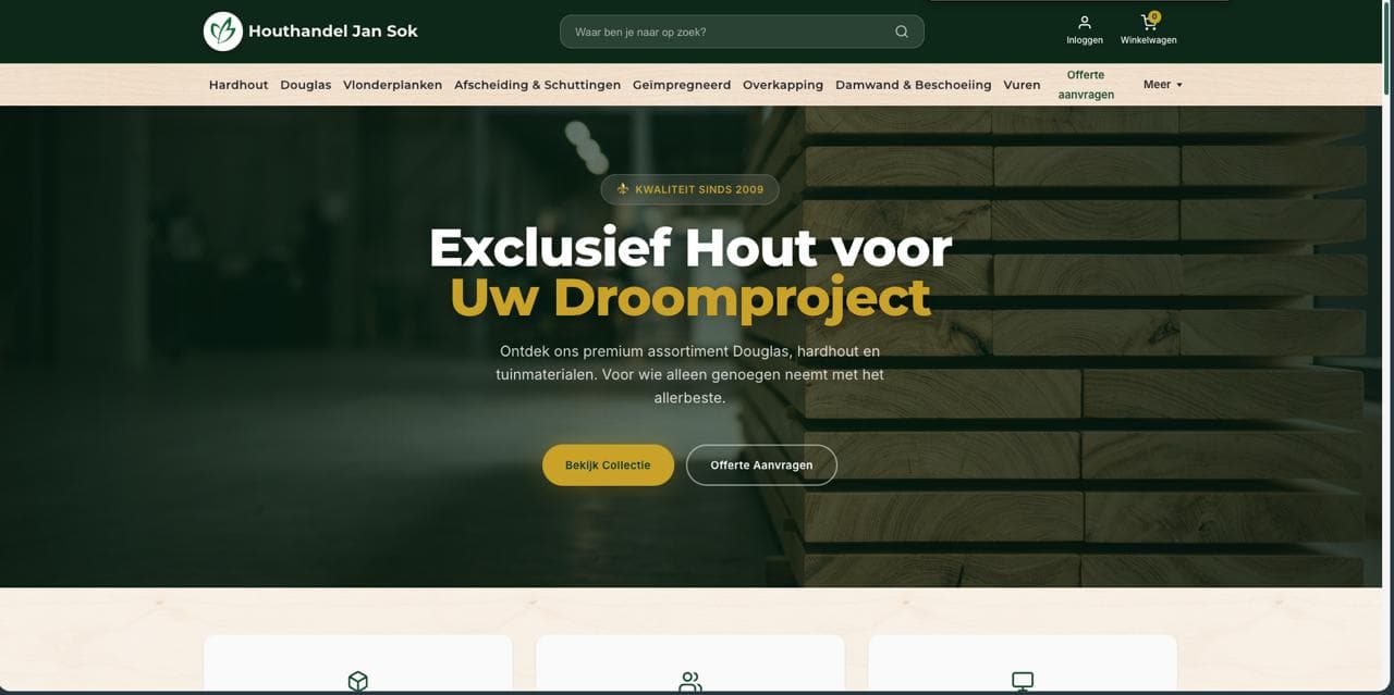 Screenshot van de website houthandeljansok.nl