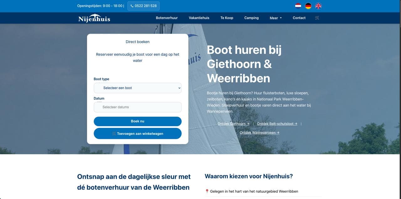 Screenshot van de website nijenhuis-botenverhuur.com
