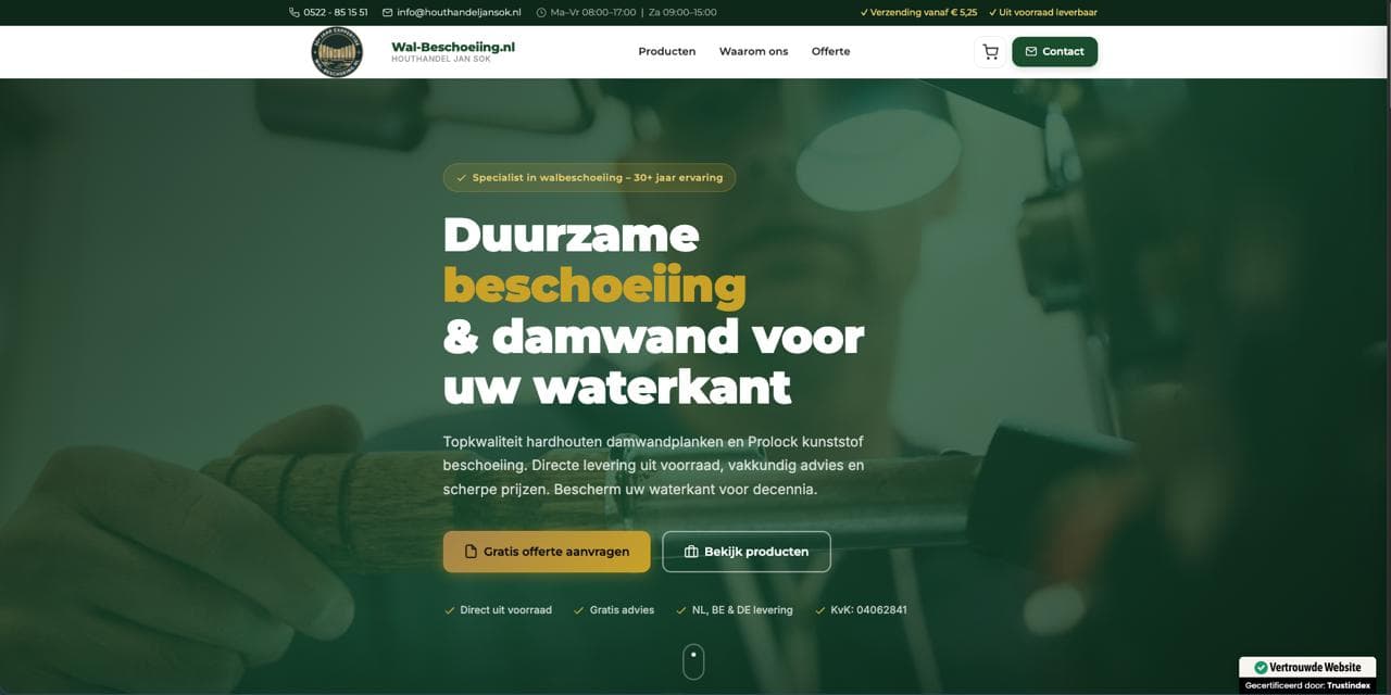 Screenshot van de website wal-beschoeiing.nl