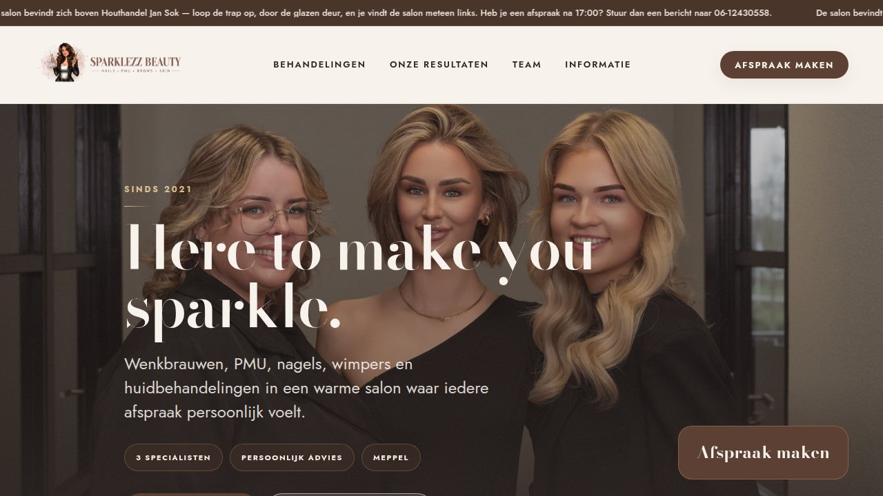 Screenshot van de website sparklezzbeauty.com